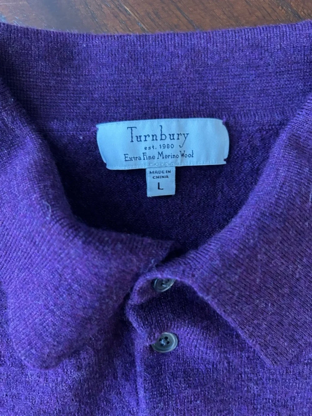 Turnbury Men's Purple Polo Sweater extra fine merino wool size L